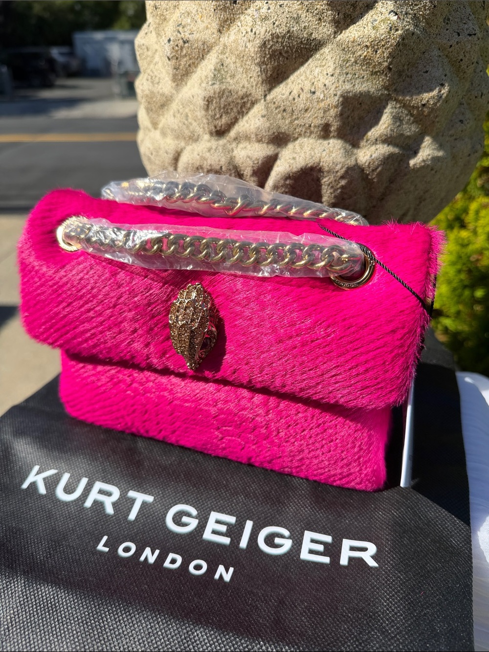 Kurt Geiger Hot Pink Faux-Fur Mini Chain Shoulder Bag Fuchsia Mini Kew Bag